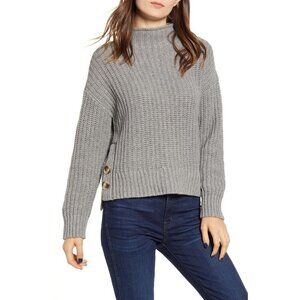 Madewell women's Mockneck Side Button tunic sweater grey small cotton wool